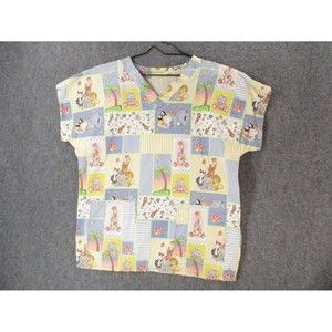 Animal Scrubs Top Womens 2XL Yellow Pocket V Neck Short Sleeve Uniform Work